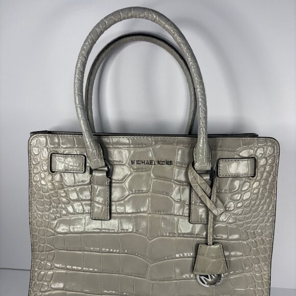 Michael Kors Gray Croc-Embossed Dillon Crossbody Satchel Handbag – Like New - Picture 1 of 12